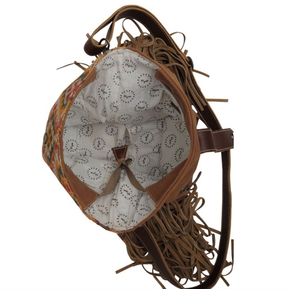 NWT Myra Bag Boho Leather & Canvas Tassel Shoulder Bag - Picture 7 of 8